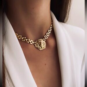 Lion Pendant Gold Plated Choker Necklace
